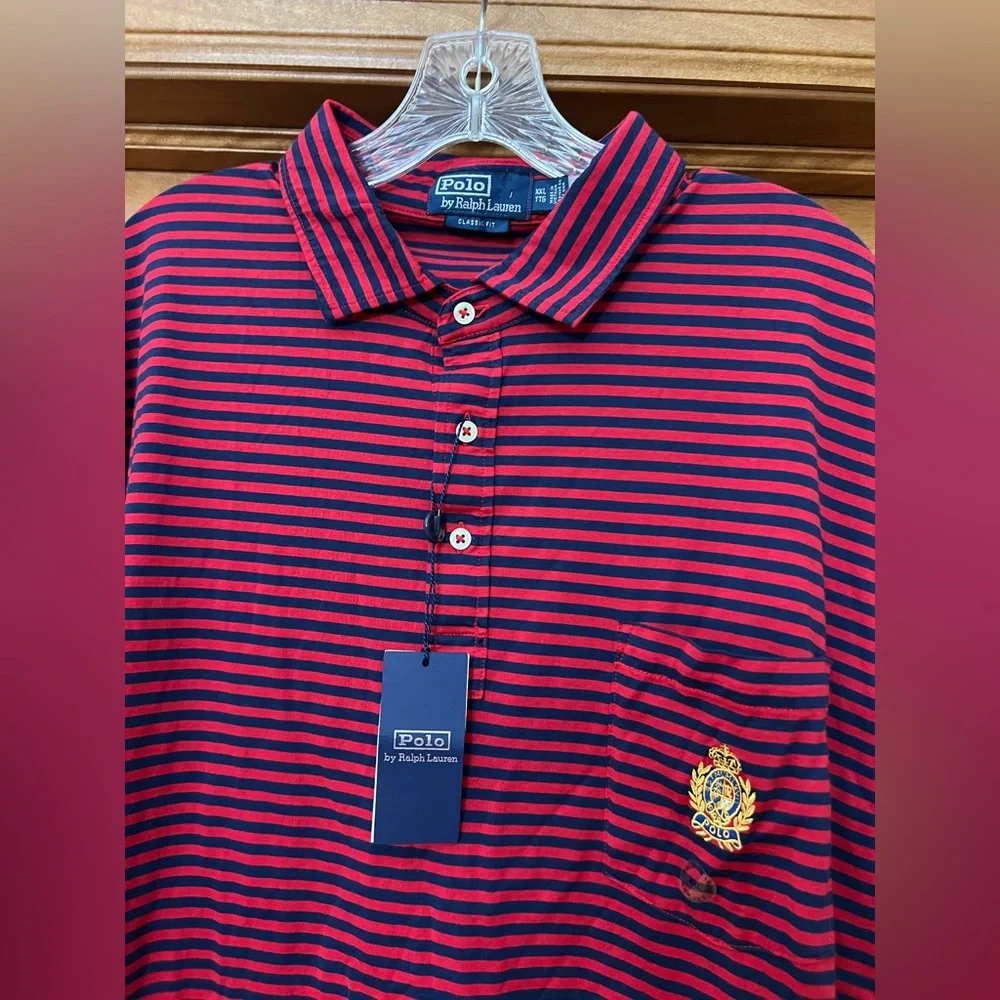 Polo Ralph Lauren Men’s Striped Casual Polo Shirt Size XXL NWT Red and Navy - Picture 2 of 12
